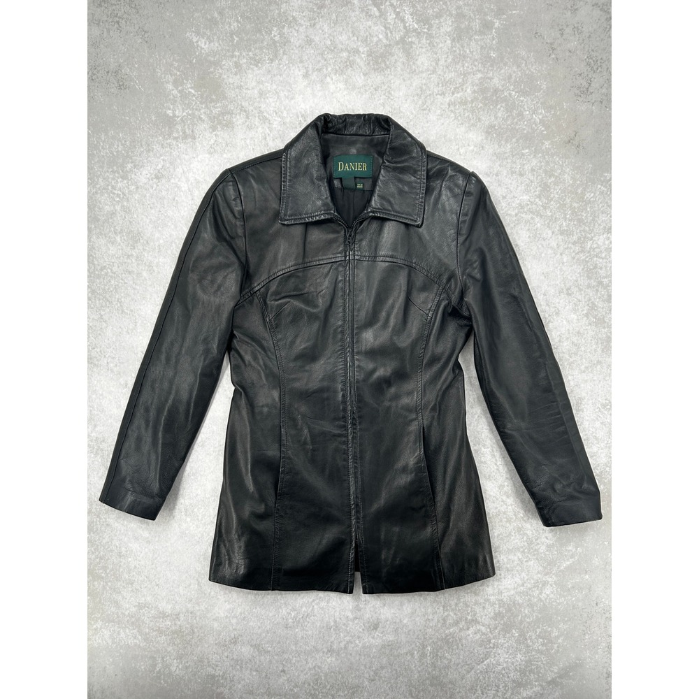 Danier Black Leather Zip Front Jacket Made in Canada Womens Size 10-12 Medium